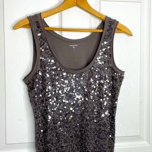 GARNET HILL sequins Swiftie tank top taupe gray women’s size Small